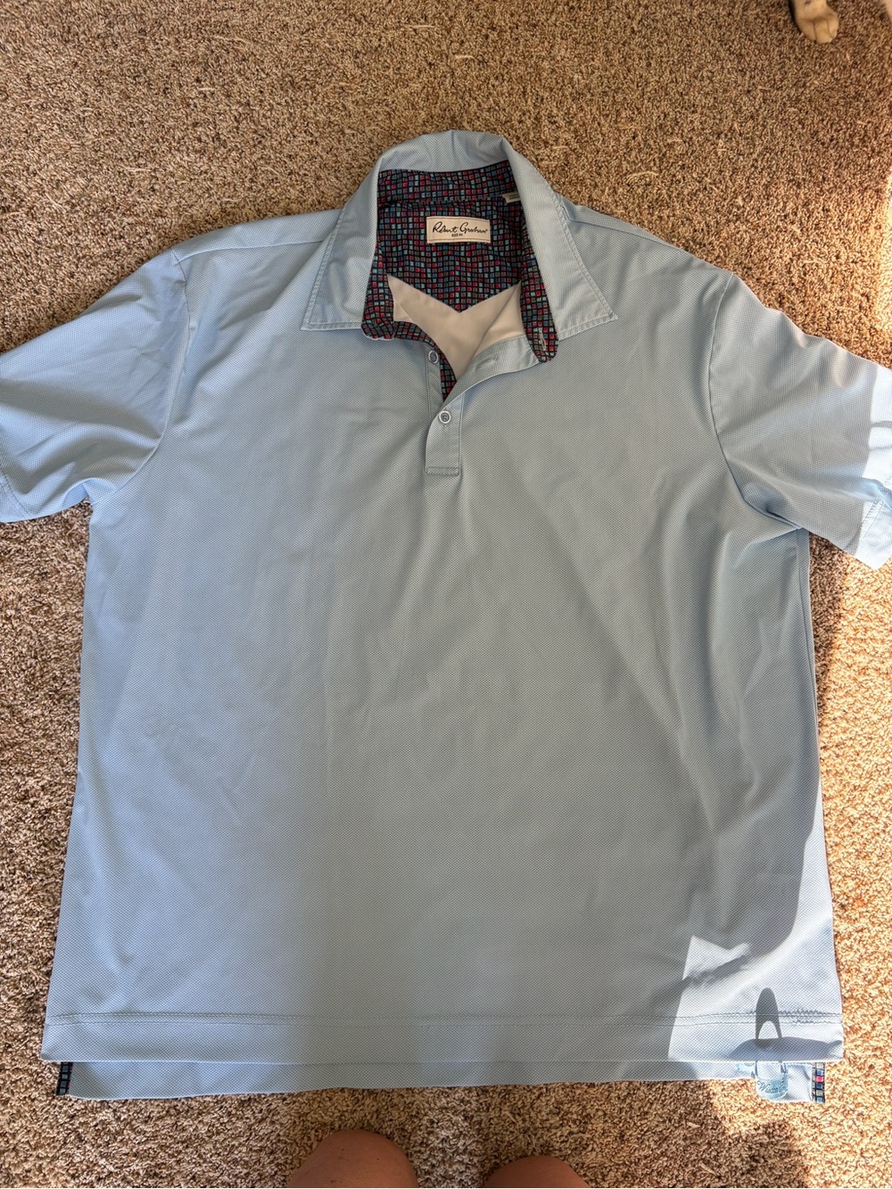 Robert Graham Pale Blue Polo with Multicolor Inner Collar